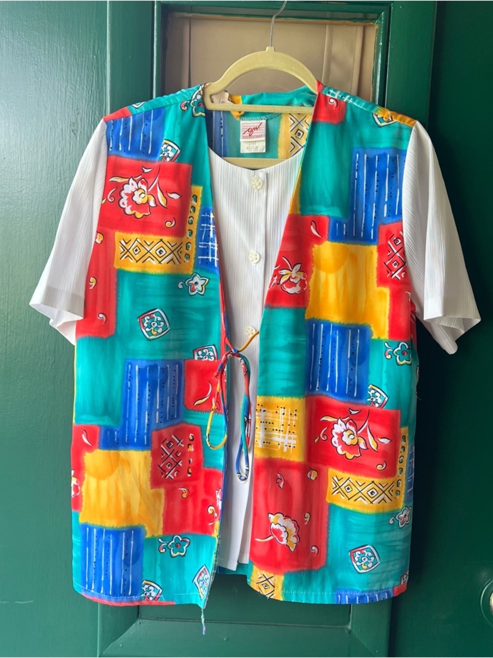 Multicolor Patchwork Print womens tie Vest - g.w